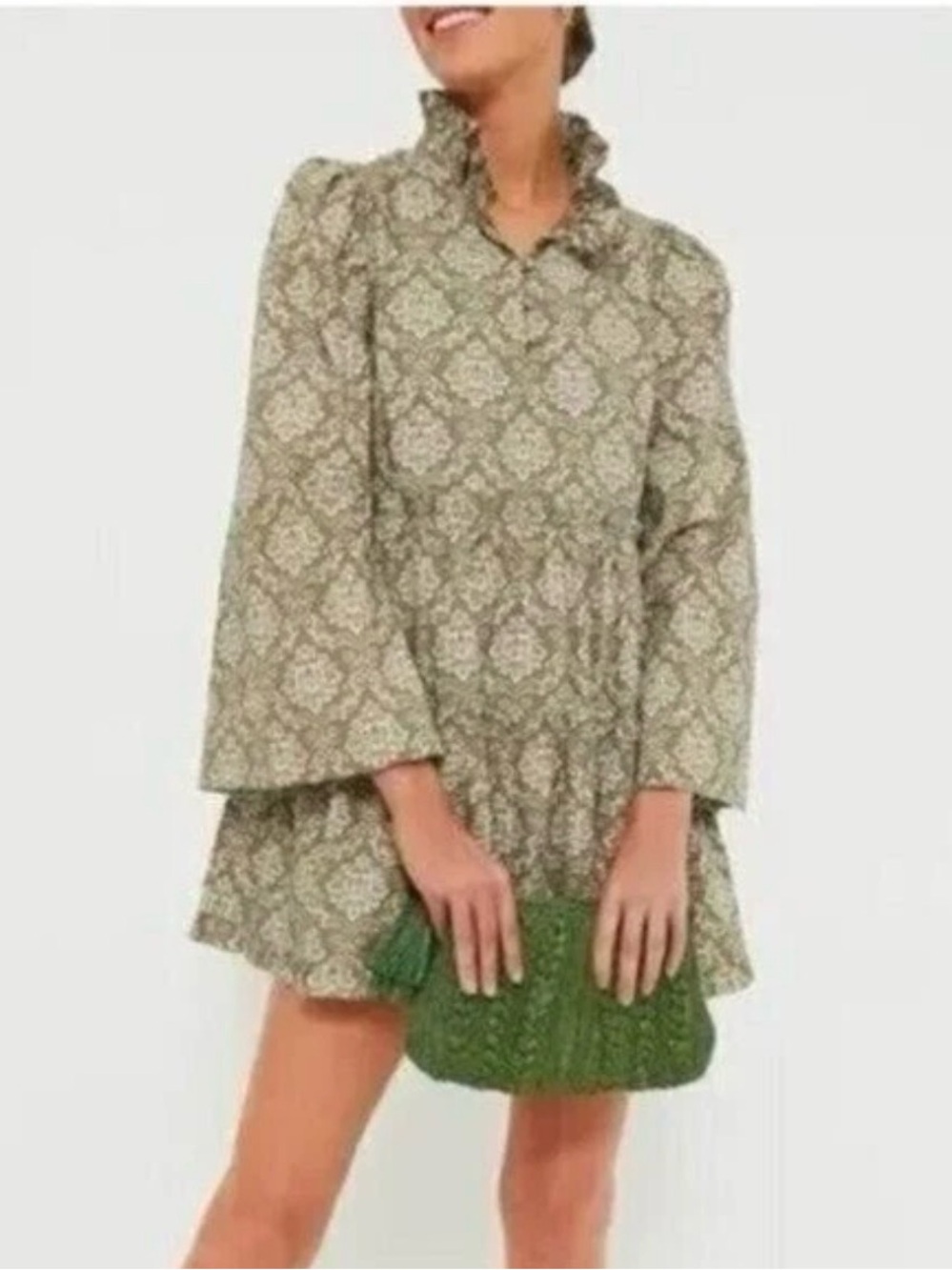 Hyacinth House Russell Mini Dress M NWT Olive Floral Bell Sleeve